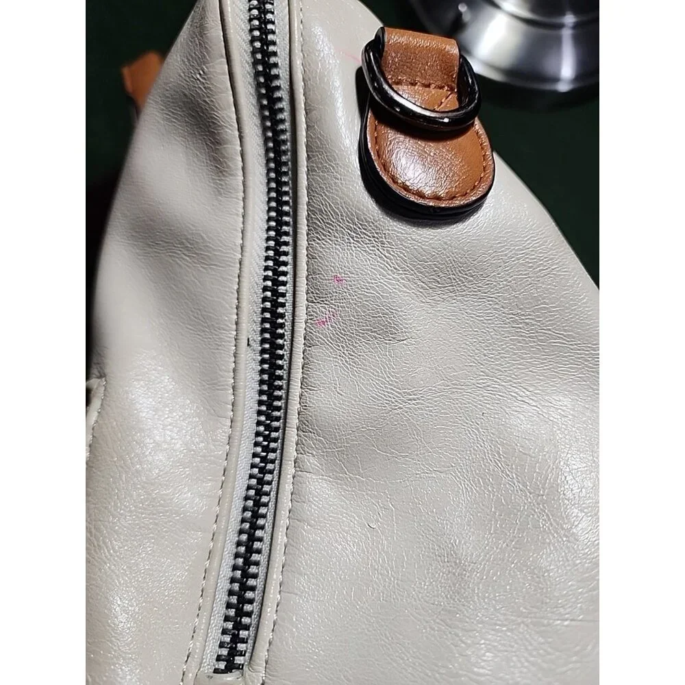 Leather Travel Backpack 2 Toned Tassel Opage No Shoulder Strap School Work Vacat